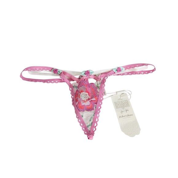For Love & Lemons Festival Floral Lace Rosette Strappy Thong Panty Size XXS NWT - Picture 1 of 6